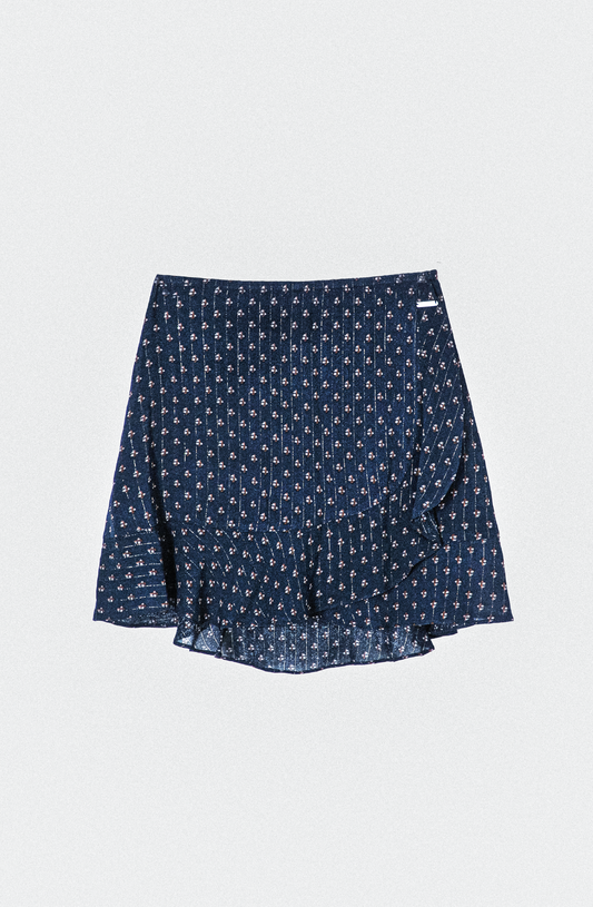 Falda Estampada Vuelos Lurex Blue