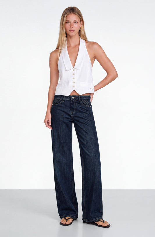 Pantalón Plisado Denim Indigo