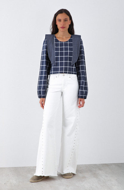 Blusa Cuadros Vuelos Blue