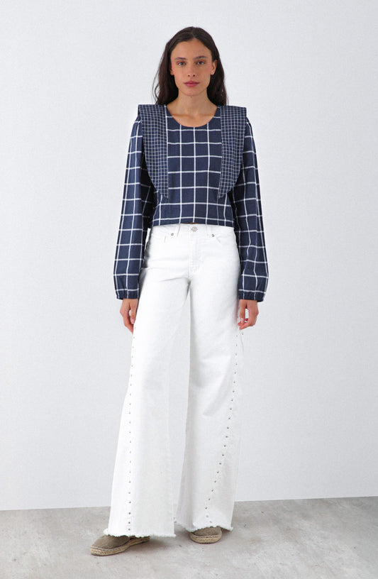 Blusa Cuadros Vuelos Blue