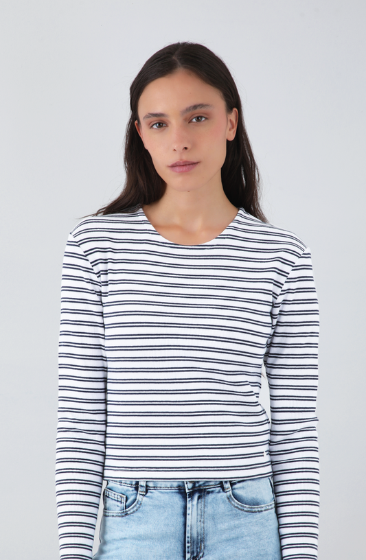 Playera Manga Larga Lineas White
