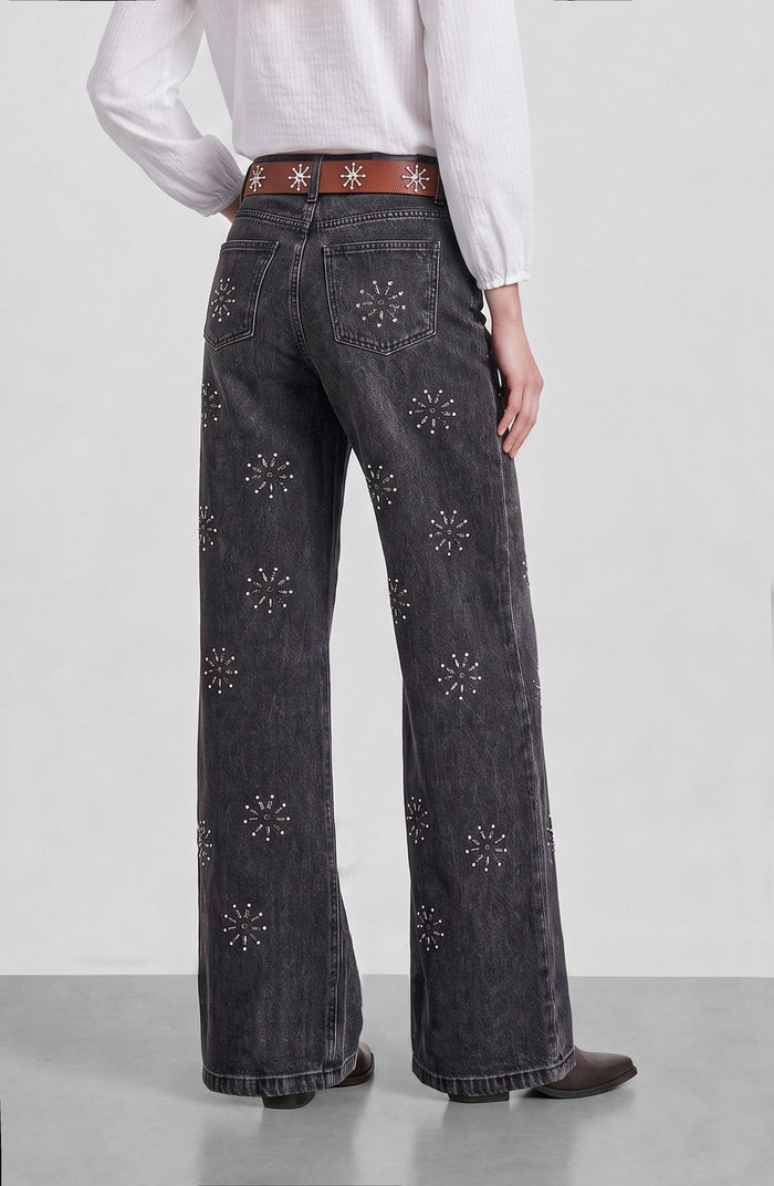 Pantalón Flores Brillos Grey