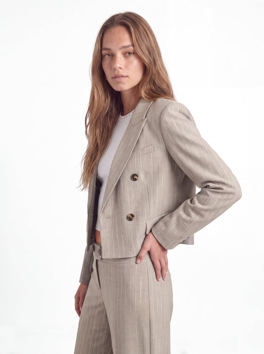 Blazer Rayas Corto Lurex Beige