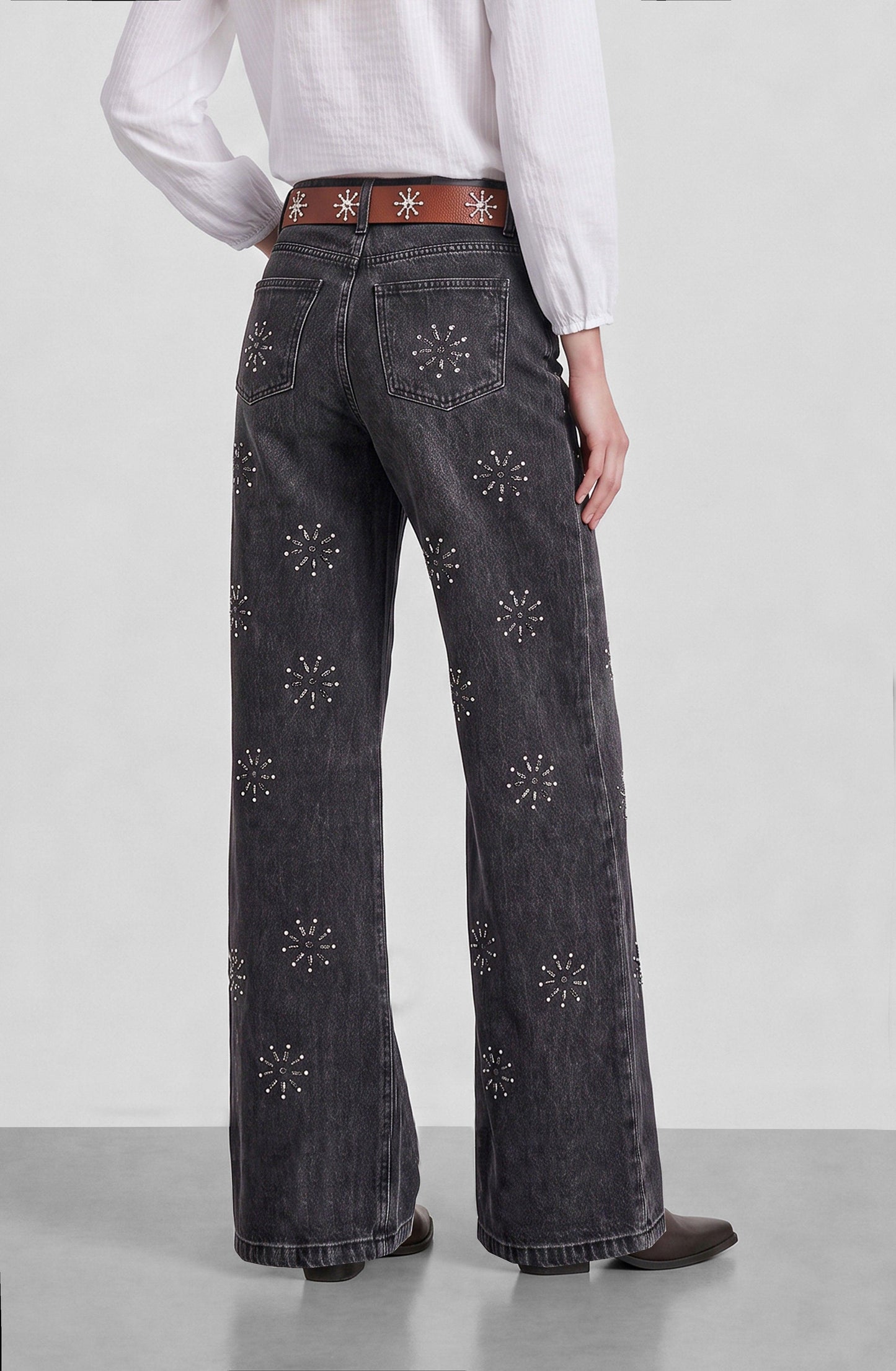 Pantalón Flores Brillos Grey