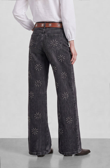 Pantalón Flores Brillos Grey