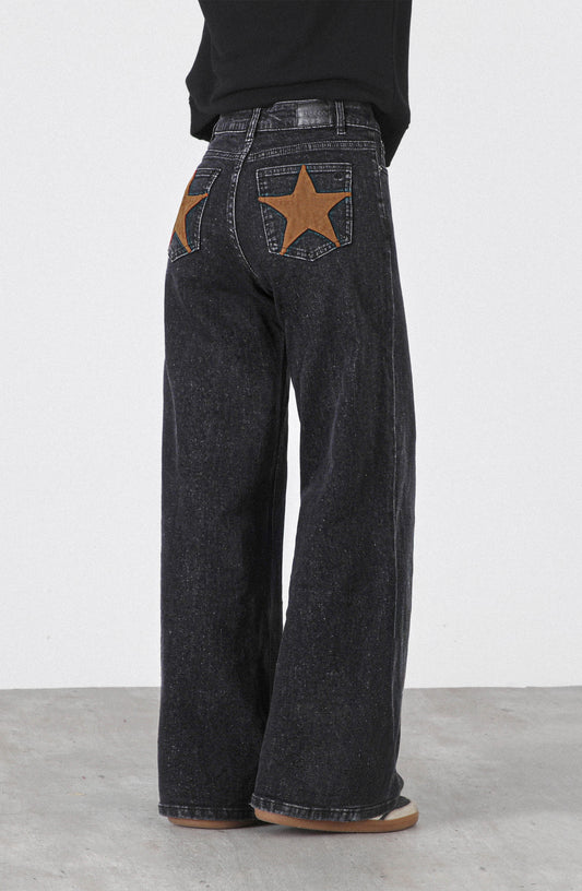 Pantalón Straight Estrellas Black