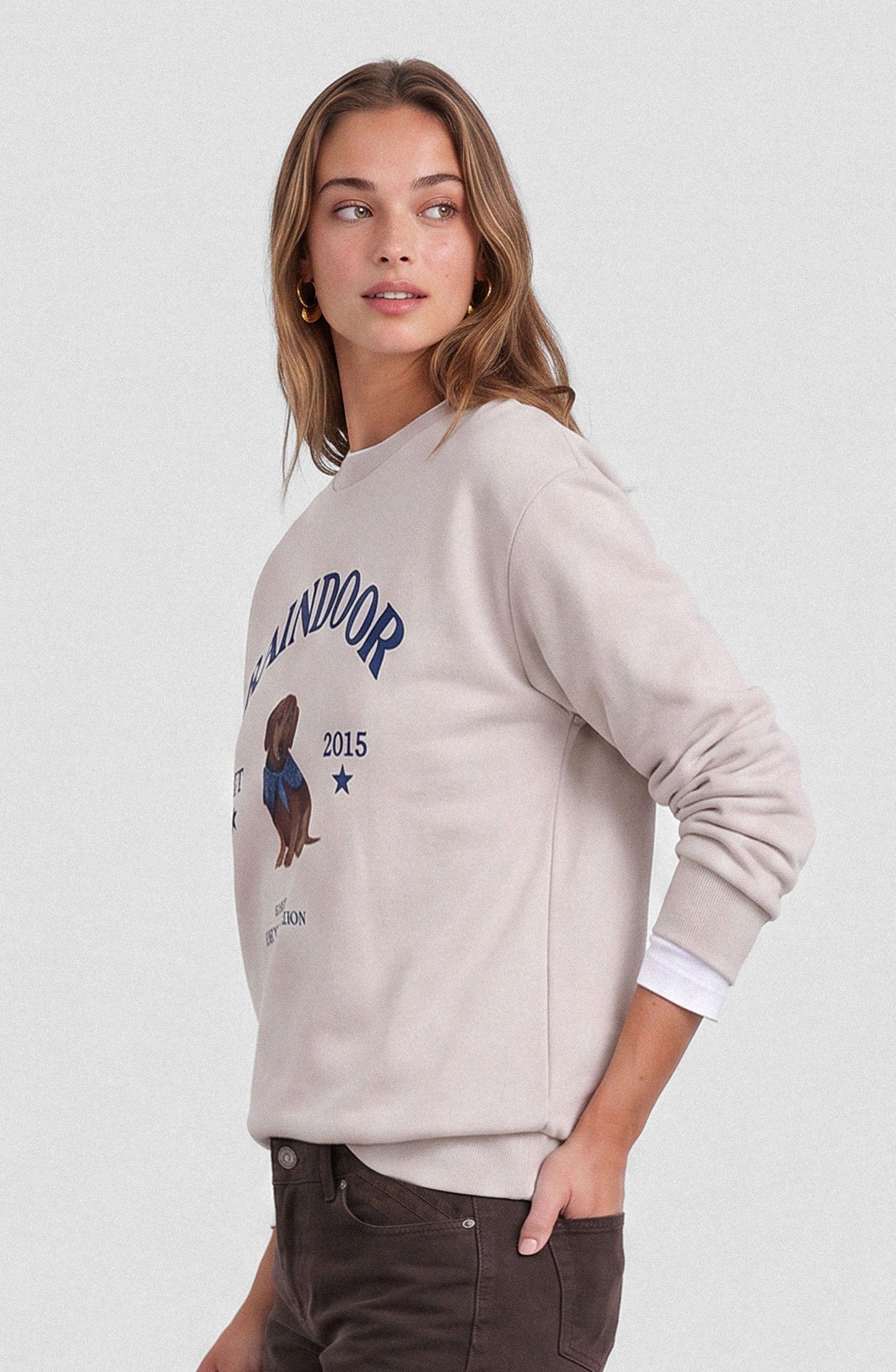 Sudadera Perro Salchicha Ecru