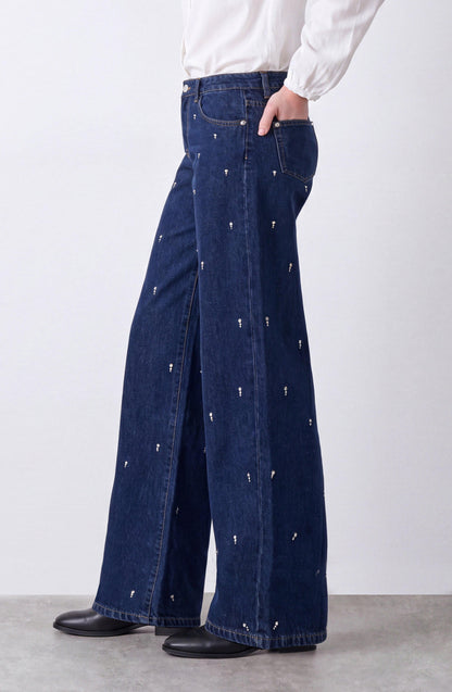 Pantalón Gotas Strass Indigo