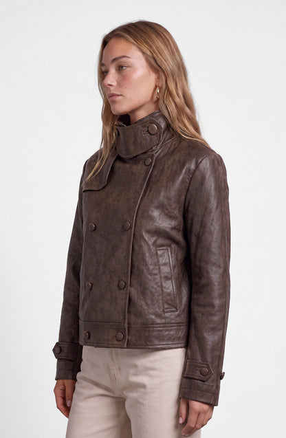 Chamarra Pu Cuello Funnel Brown