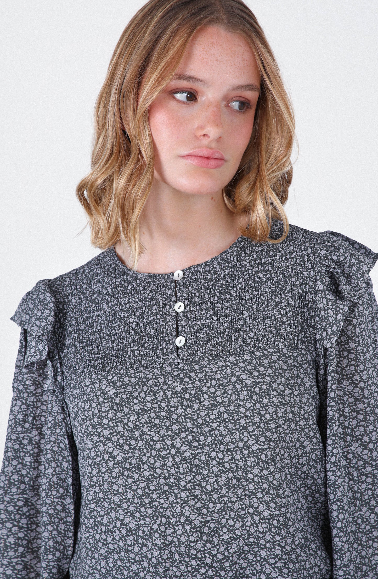 Blusa Estampada Vuelo Lurex Grey