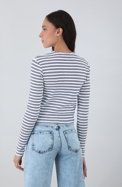 Playera Manga Larga Lineas White
