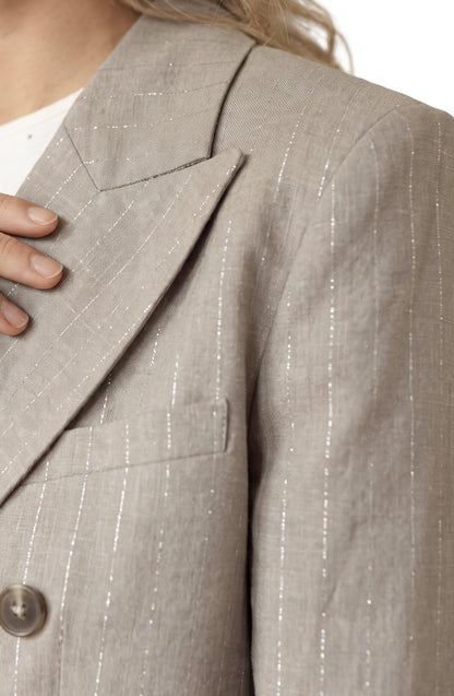 Blazer Rayas Corto Lurex Beige