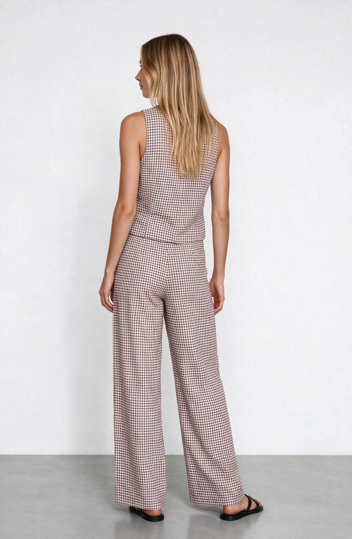 Vest Cuadros Print Ecru