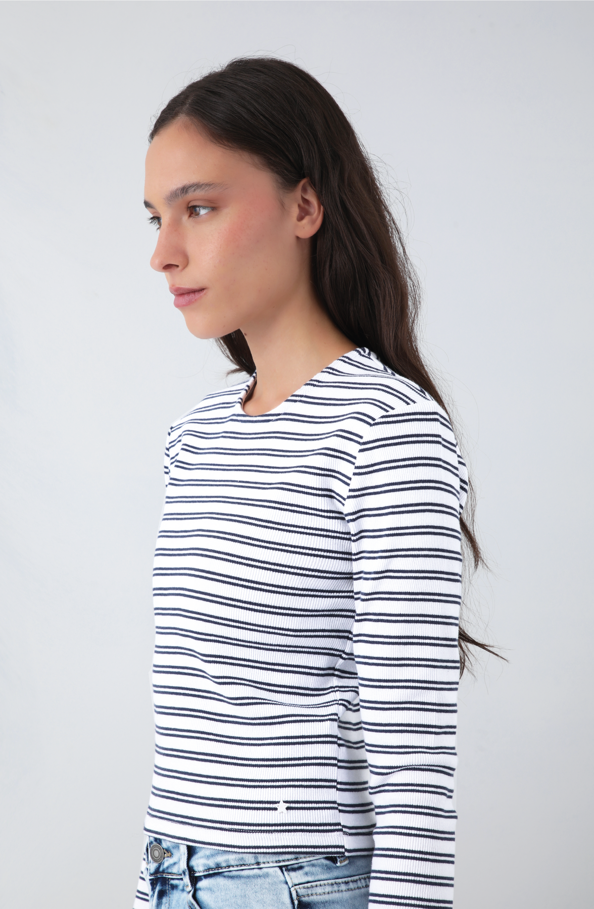 Playera Manga Larga Lineas White