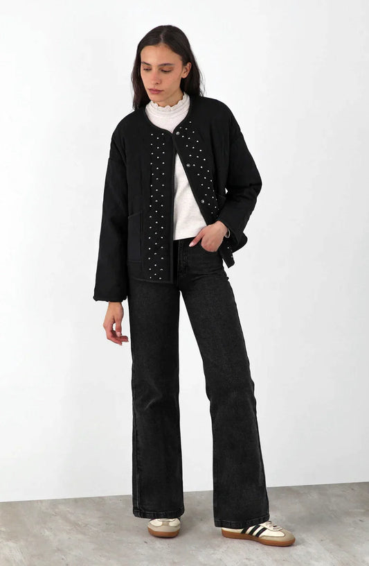 Chaqueta Acolchada Tachas Black
