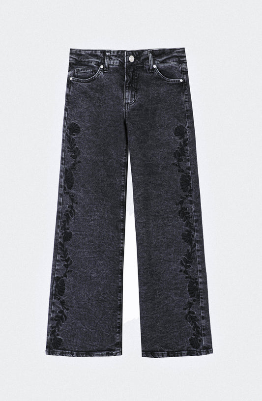 Pantalón Bordado Floral Grey