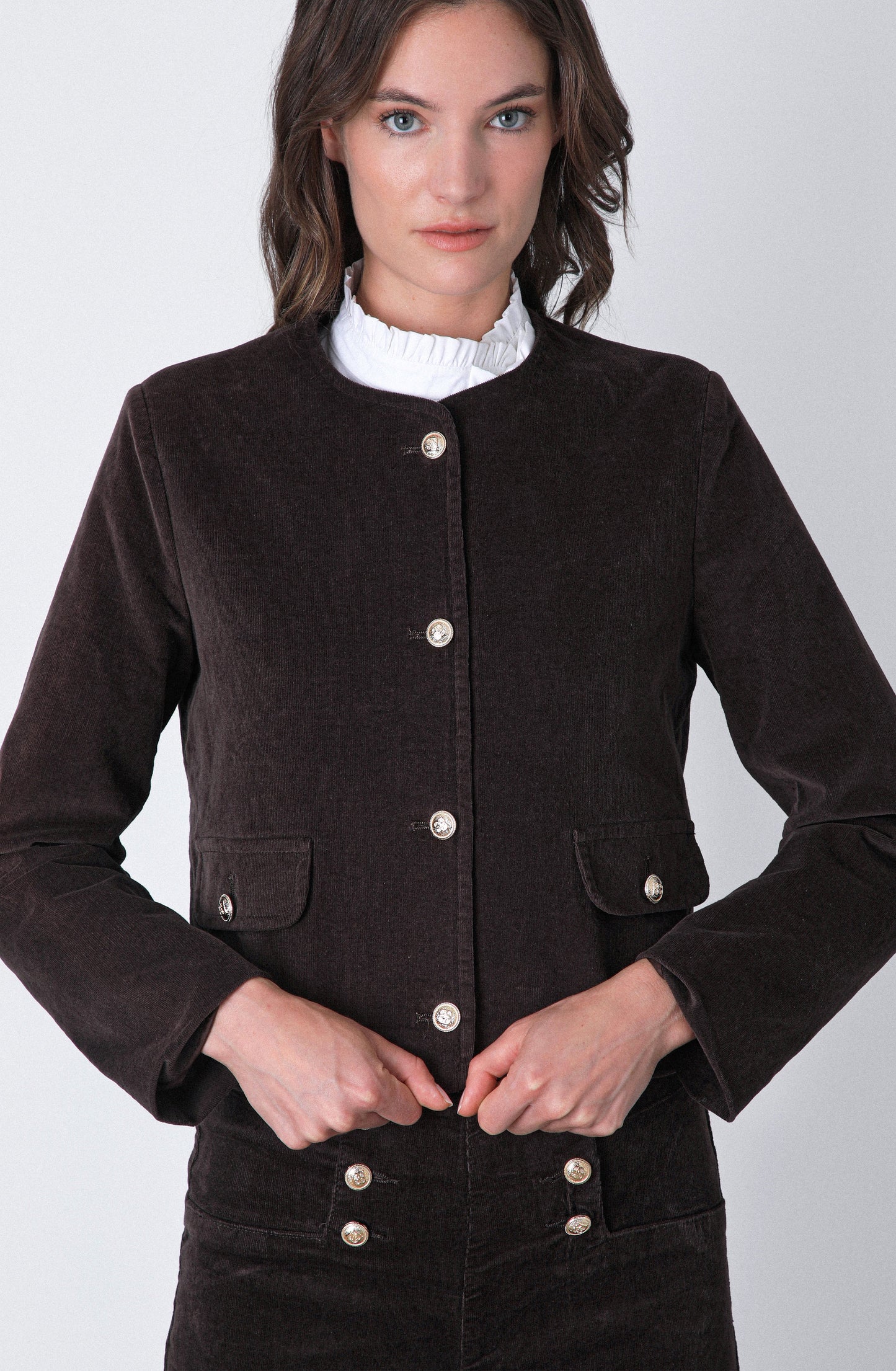 Chaqueta Botones Cotelé Brown