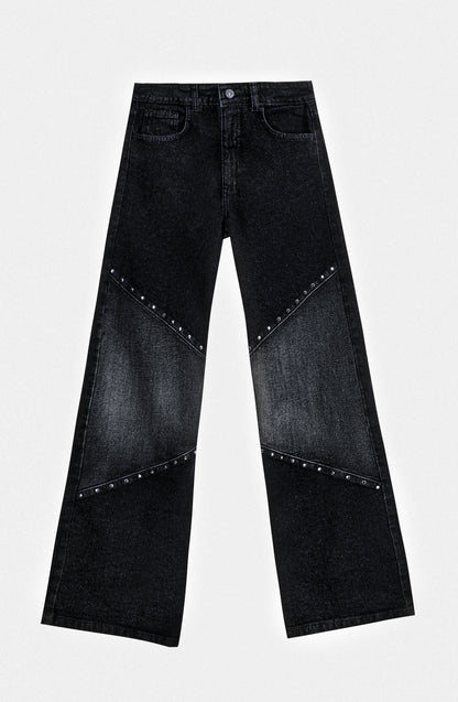 Pantalón Wide Leg Diagonal Tachas Black