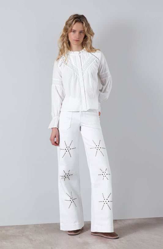 Pantalón Flores Tachas White