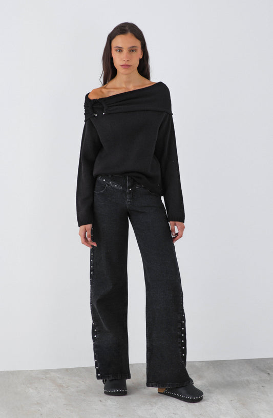 Sweater Hombro Drapeado Black
