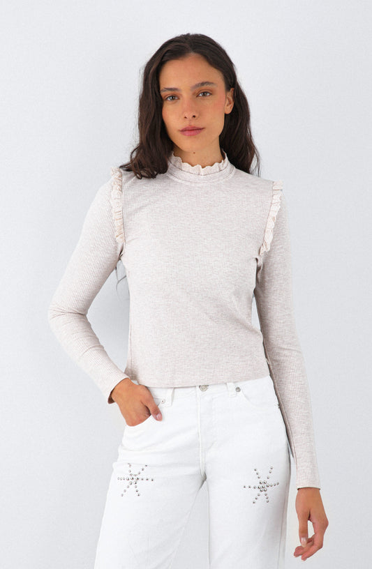 Polera Manga Larga Vuelos Beige