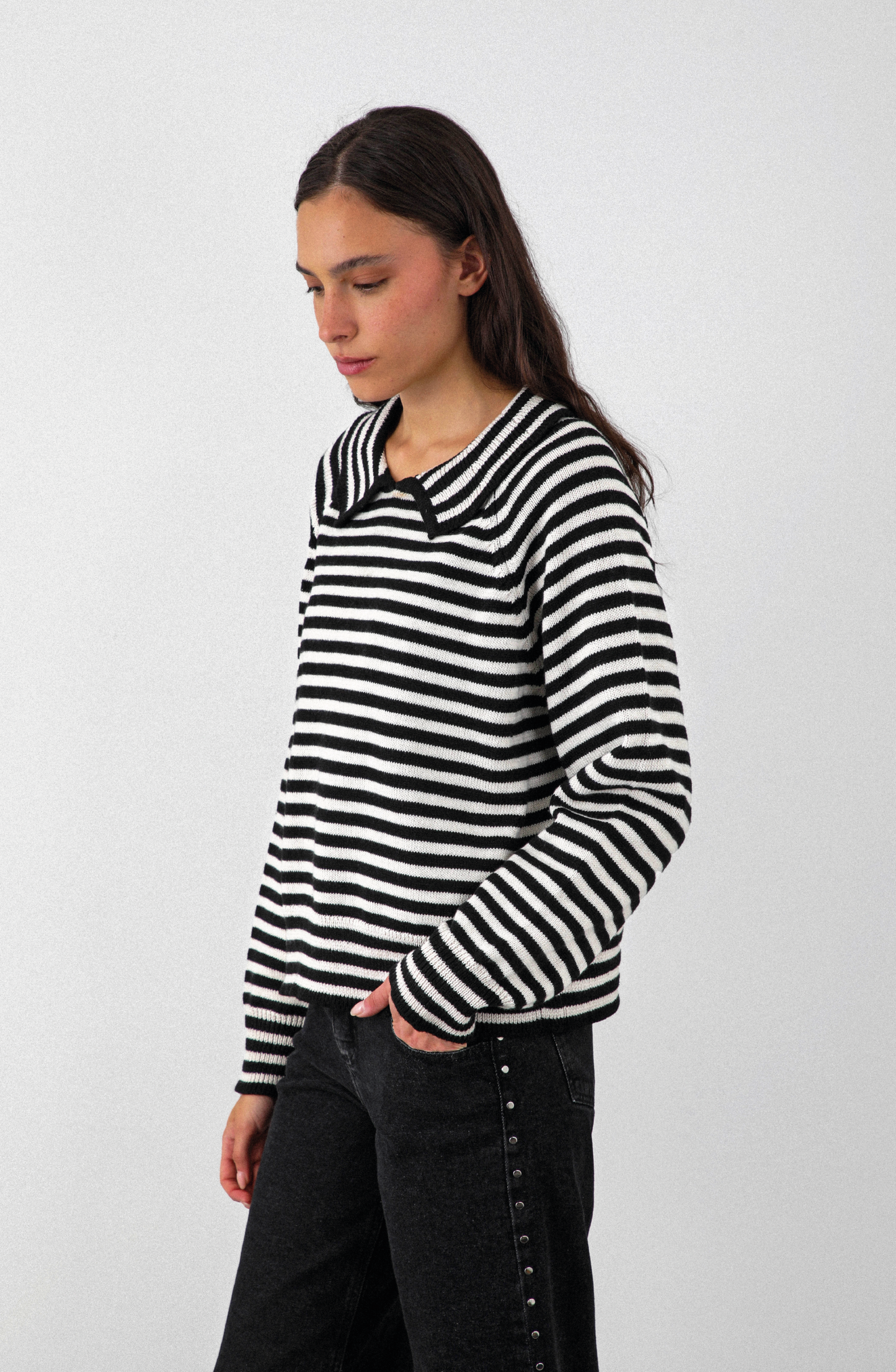 Sweater Polo Rayas Black