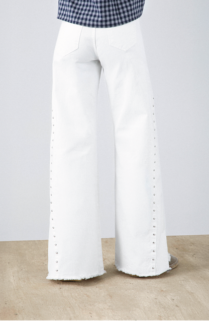Pantalón Tachas Corte Lateral White